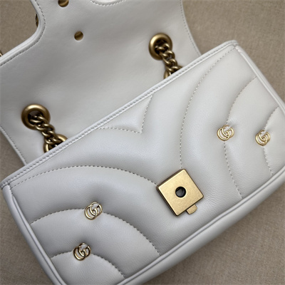 Gu.cci GG Marmont Small Shoulder Bag Lambskin White 446744