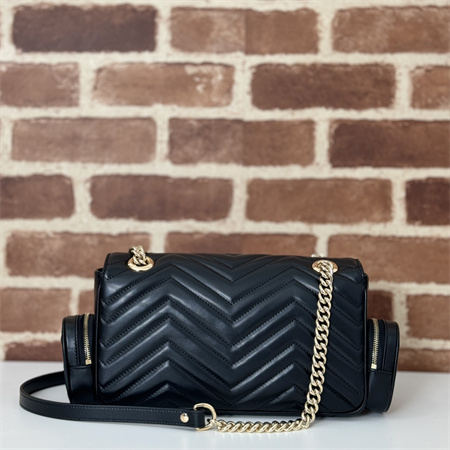 Gu.cci GG MARMONT SMALL MULTI-POCKET BAG Black matelassé chevron leather 795228