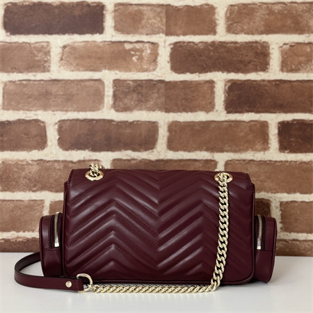 Gu.cci GG MARMONT SMALL MULTI-POCKET BAG Rosso Ancora matelassé chevron leather 795228