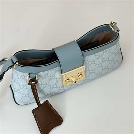 gu.cci padlock small shoulder bag gg S*p*e canvas dusty blue 811705