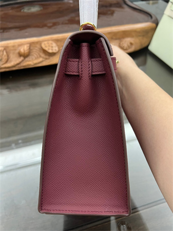 Kelly Sellier Bag Epsom Leather 25/28CM Gold/Silver Hardware In Bordeaux Color