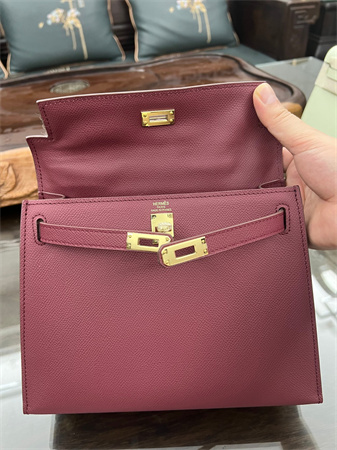 Kelly Sellier Bag Epsom Leather 25/28CM Gold/Silver Hardware In Bordeaux Color