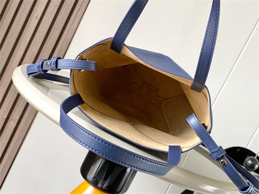 L0ew* mini puzzle fold tote in shinny calfskin anbyss blue