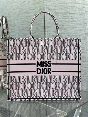 cd miss D*or large book tote allover emb pale pink