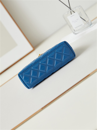 Cha.nel Mini Shopping Bag Kelly Bag Shiny Aged Calfskin Gold-Tone Metal Blue AS4416