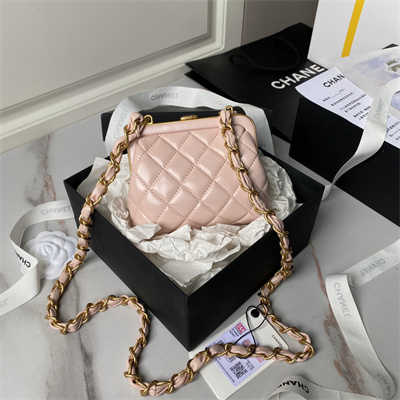 Ch*el clutch with chain lambskin gold-tone metal pink ap4028
