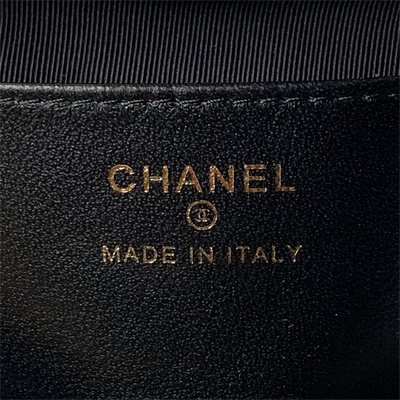 Ch*el clutch with chain lambskin gold-tone metal black ap4028