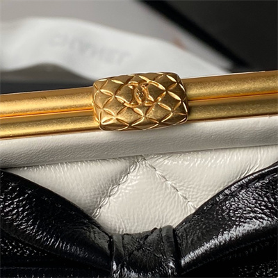 Ch*el clutch with chain lambskin gold-tone metal black/white ap4028