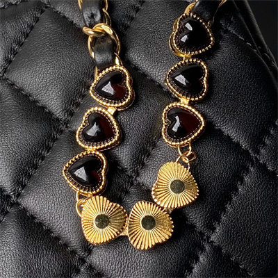 Ch*el hobo bag lambskin gold tone metal black as3786