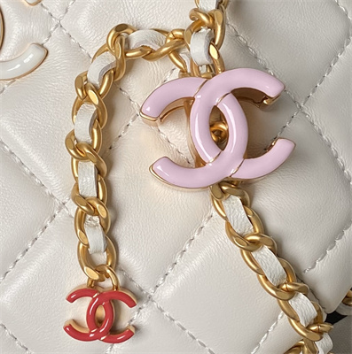 Ch*el waist bag shiny lambskin, enamel & gold-tone metal white as4113