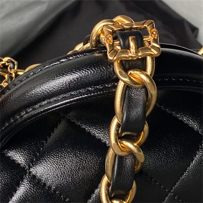 Ch*el mini flap bag with top handle shiny lambskin & gold-tone metalblack as4992