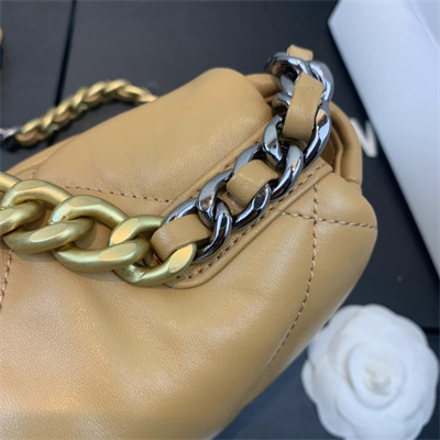 Ch*el 19 handbag lambskin gold double c metal brown as1160