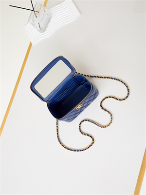 Cha.nel Clutch With Chain Shiny Lambskin & Gold-Tone Metal Blue AP4168