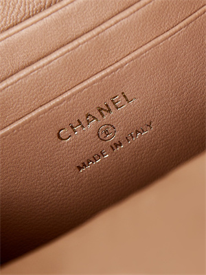 Cha.nel Clutch With Chain Shiny Lambskin & Gold-Tone Metal Dk Beige AP4168