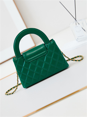 Cha.nel Mini Shopping Bag Kelly Bag Shiny Aged Calfskin Gold-Tone Metal Dk Green AS4416