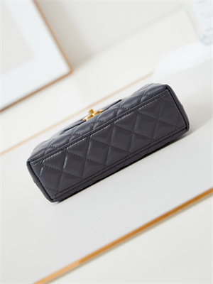 Cha.nel Mini Shopping Bag Kelly Bag Shiny Aged Calfskin Gold-Tone Metal Dk Grey AS4416