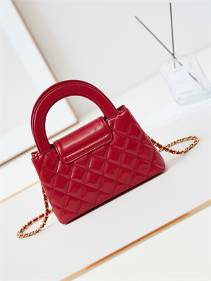 Cha.nel Mini Shopping Bag Kelly Bag Shiny Aged Calfskin Gold-Tone Metal Red AS4416