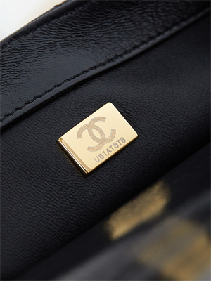 Cha.nel Mini Flap Bag with Top Handle Shiny Lambskin & Gold-Tone Metal Black AS5032