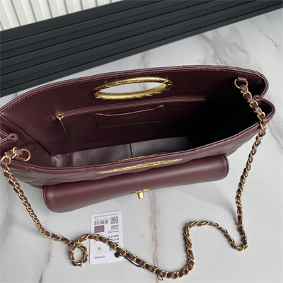 Cha.nel Small Tote Lambskin Burgundy AS5036
