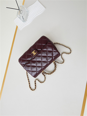 Cha.nel Mini Flap Bag with Top Handle Shiny Lambskin & Gold-Tone Metal Burgundy AS5043