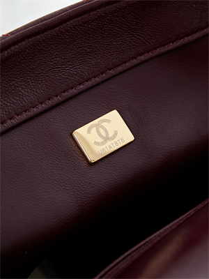 Cha.nel Mini Flap Bag with Top Handle Shiny Lambskin & Gold-Tone Metal Burgundy AS5043