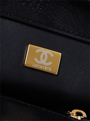Cha.nel Mini Flap Bag with Top Handle Shiny Lambskin & Gold-Tone Metal Black AS5043