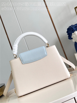 L.V Capucines MM Bag Taurillon Leather Cream/Blue M48865