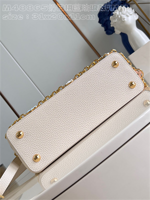L.V Capucines MM Bag Taurillon Leather Cream/Blue M48865