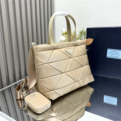 Pra*a medium re-nylon padded tote bag beige 1bg380
