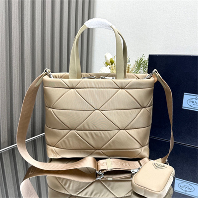 Pra*a medium re-nylon padded tote bag beige 1bg380