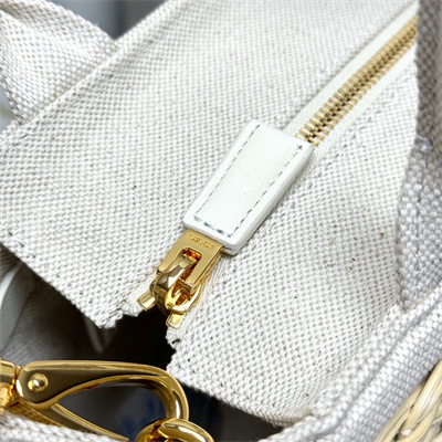 Pra*a medium wicker and linen blend tote bag tan/white 1bg835