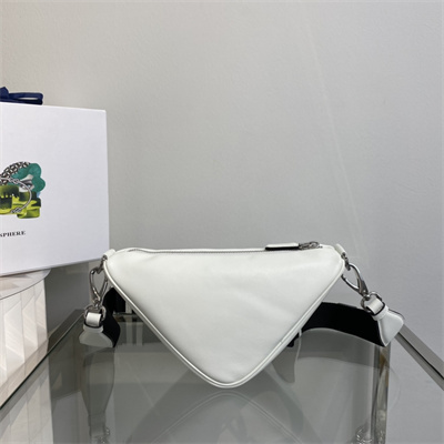 Pra*a triangle leather shoulder bag white color 1bh190