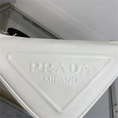 Pra*a triangle leather shoulder bag white color 1bh190