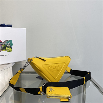 Pra*a triangle leather shoulder bag yellow color 1bh190