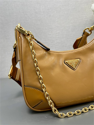 Pra*a re-edition naplak patent leather mini-bag brown color 1bh204