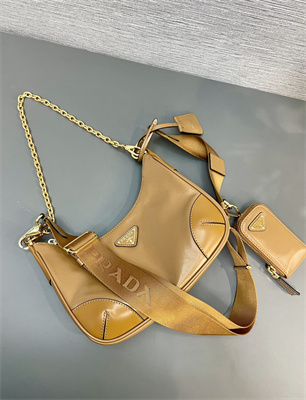 Pra*a re-edition naplak patent leather mini-bag brown color 1bh204