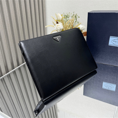 Pra*a saffiano leather document clutch/pouch black 2vn003