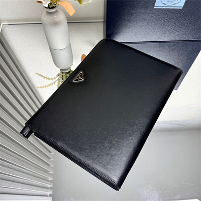 Pra*a saffiano leather document clutch/pouch black 2vn003