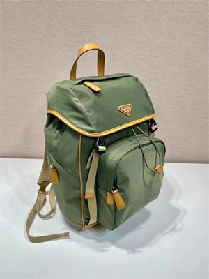Pra*a re-nylon and leather backpack military/caramel 2vz135