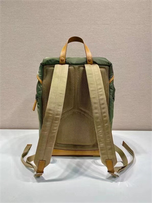 Pra*a re-nylon and leather backpack military/caramel 2vz135