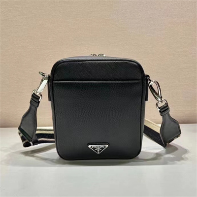 Pra*a saffiano leather shoulder bag in black 2vh154