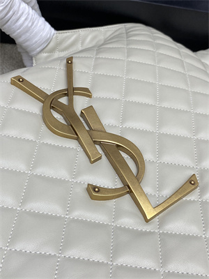 Y.S.L ICARE MAXI SHOPPING BAG IN QUILTED LAMBSKIN White Color Gold Tone Metal