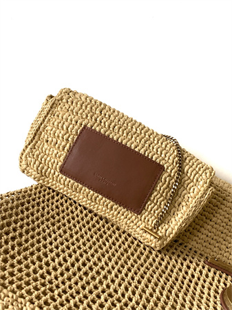 Y.S.L ICARE MAXI SHOPPING BAG IN Raffia Gold Tone Metal