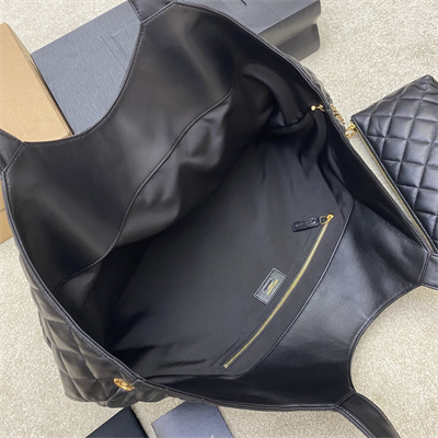 Y.S.L ICARE MAXI SHOPPING BAG IN QUILTED LAMBSKIN Black Color Gold Tone Metal
