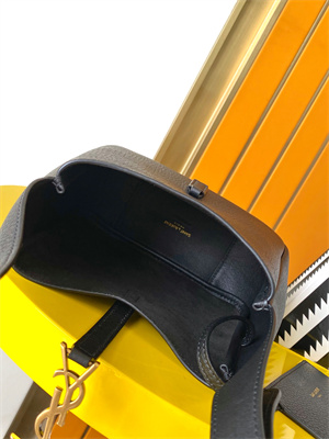 Y.S.L LE 5 A 7 Mini HOBO BAG In Black Grained Calfskin Leather