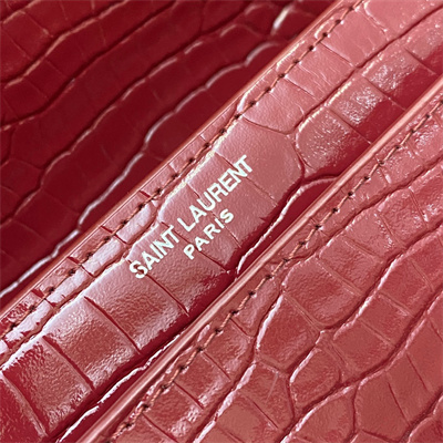 Y.S.L Sunset MEDIUM Bag In Crocodile Embossed Leather Silver Tone Metal Burgundy Color