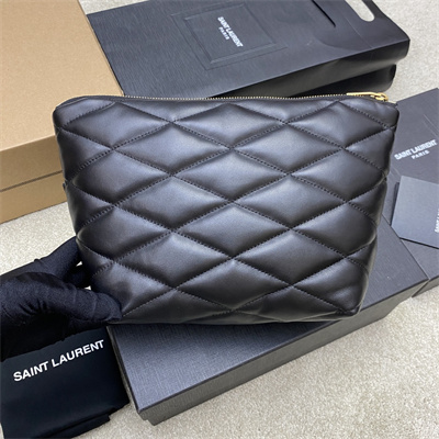 Y.S.L Sade Clutch In Quilted Lambskin Black