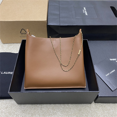 Y.S.L Liane Calfskin Leather Chain Shoulder Bag Brown
