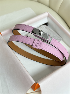 H**mes kelly 18 belt epsom leather silver hardware peach pink