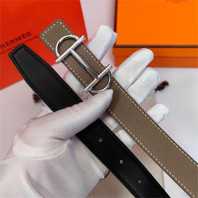 H**mes gamma belt buckle & herm??s sur mer reversible epsom leather strap silver hardware strap 25mm etoupe/black